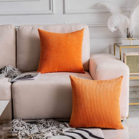 Luxury HomeOrange Corduroy Euro Pillow Covers